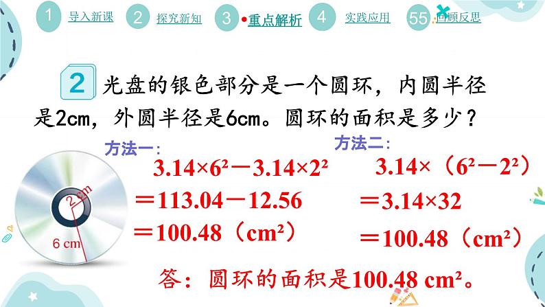 小学数学人教版六年级上册第5单元《圆环的面积》课件第6页