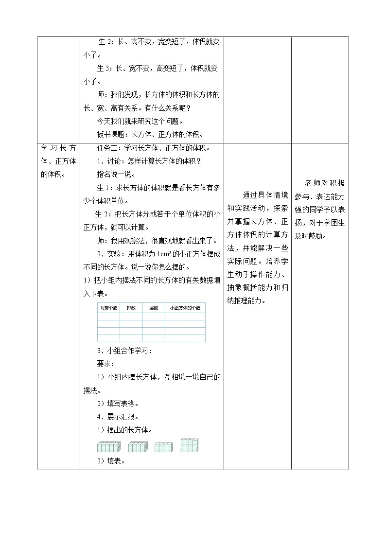 人教版五下3.6《长方体、正方体的体积》教案第2页