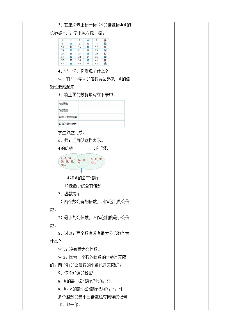 人教版五下4.8《最小公倍数》教案第2页
