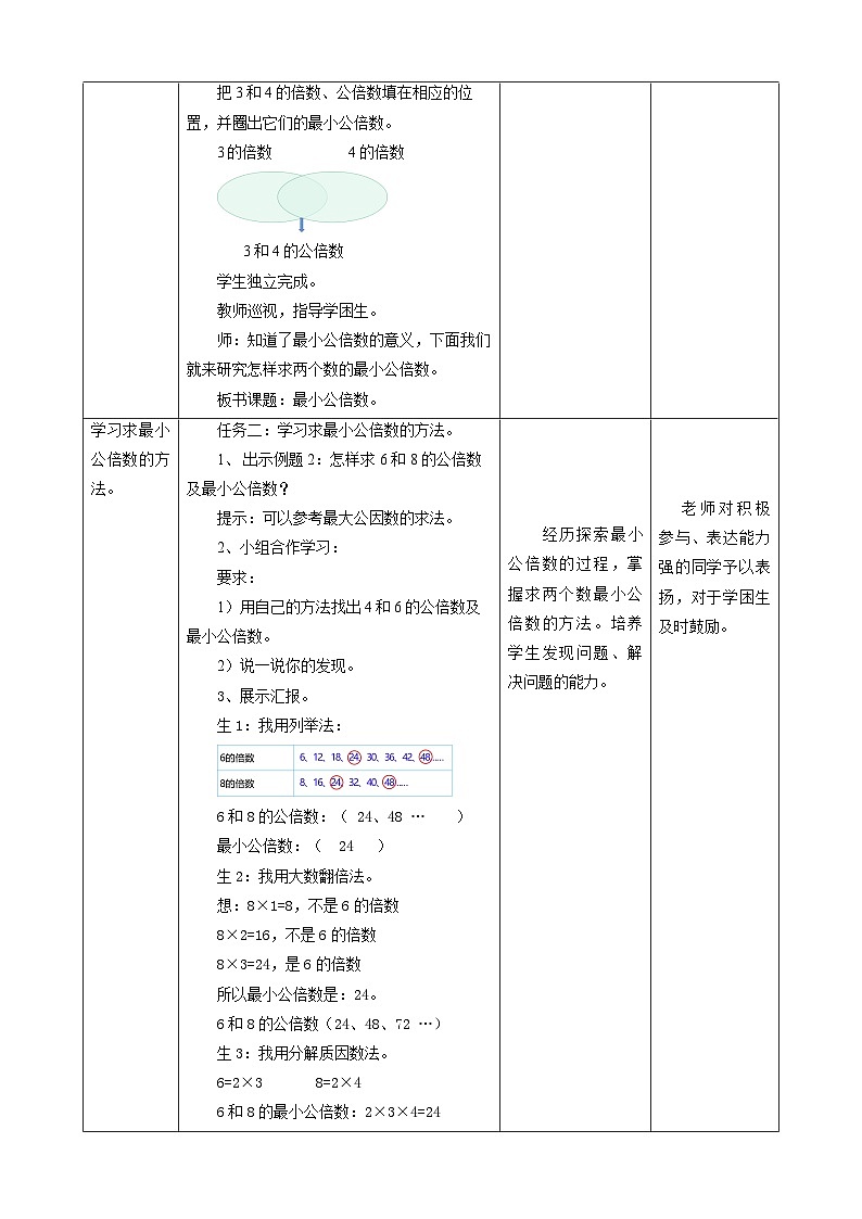 人教版五下4.8《最小公倍数》教案第3页
