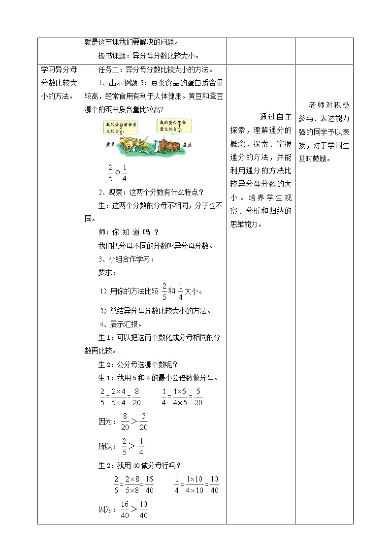 人教版五下4.11《异分母分数比较大小》教案第2页