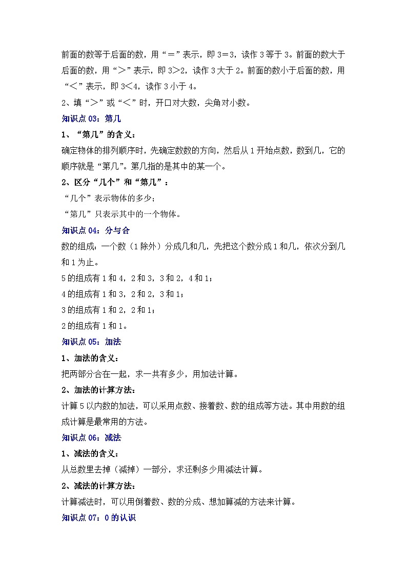 专题01：5以内数的认识和加减法（复习讲义）（8大考点）-2024-2025学年人教版一年级数学上册期末复习讲练测（人教版）第2页