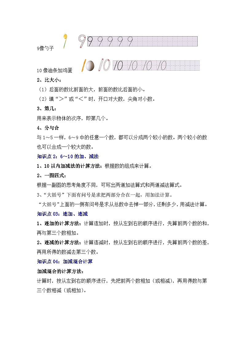 专题02：6～10的认识和加、减法（复习讲义）（9大考点）-2024-2025学年人教版一年级数学上册期末复习讲练测（人教版）第2页