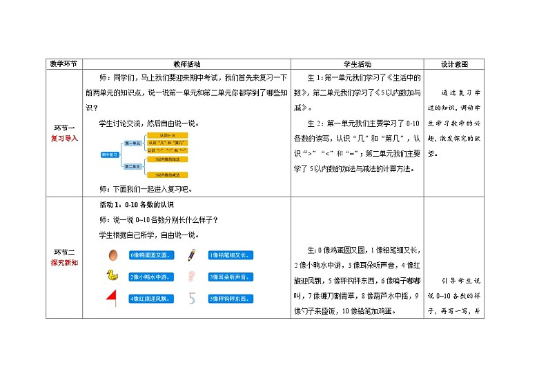 一年级上册数学北师大版一上《期中复习》教案第2页