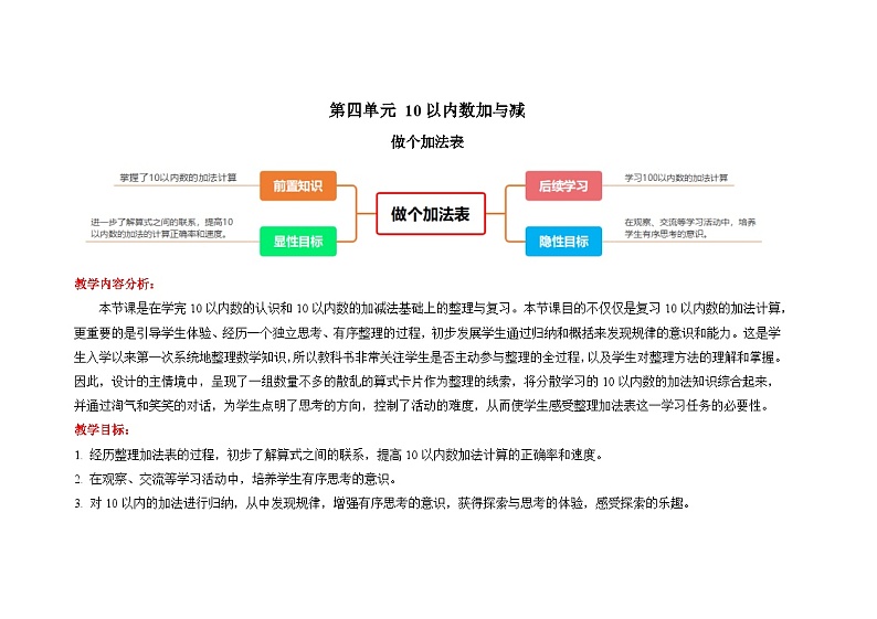 数学北师大版一年级上册第四单元《做个加法表》教案第1页