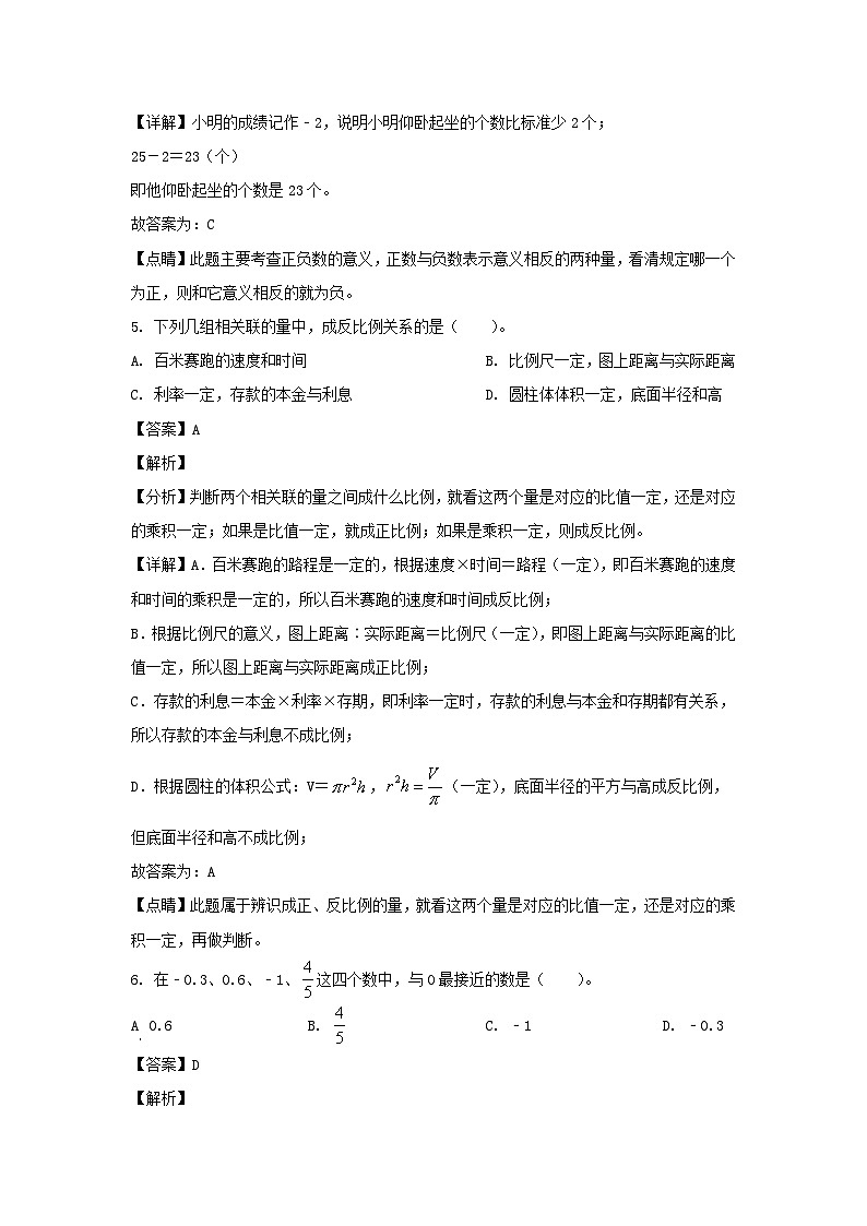 2021-2022年北京市燕山区六年级下册期中数学试卷及答案(人教版)第3页