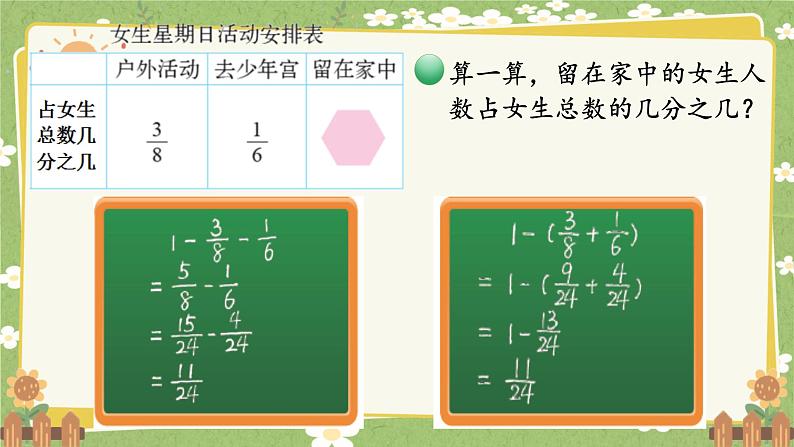 北师大版数学五年级下册 第一单元 分数加减法-第三课时 星期日的安排课件第4页