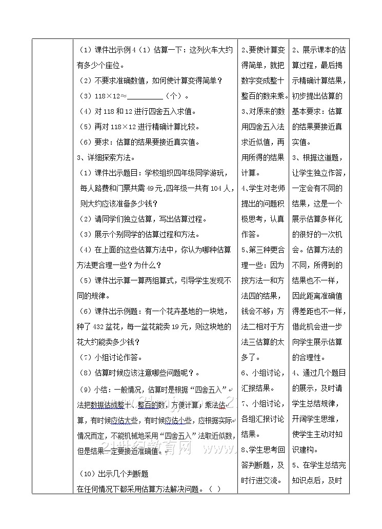 冀教版数学四年级下册3.3《乘法的估算》（教案）第2页