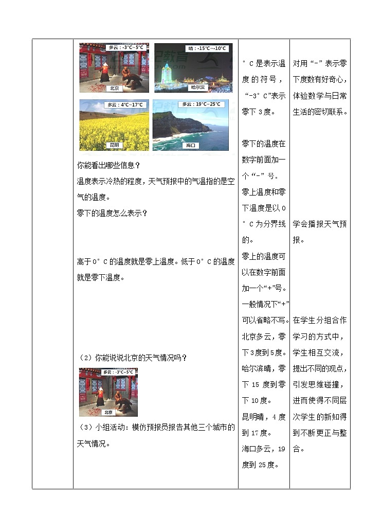 冀教版数学六年级下册1.1《天气预报中的负数》（教案）第2页