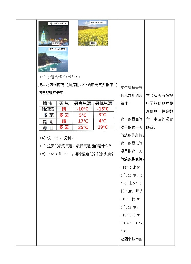 冀教版数学六年级下册1.1《天气预报中的负数》（教案）第3页