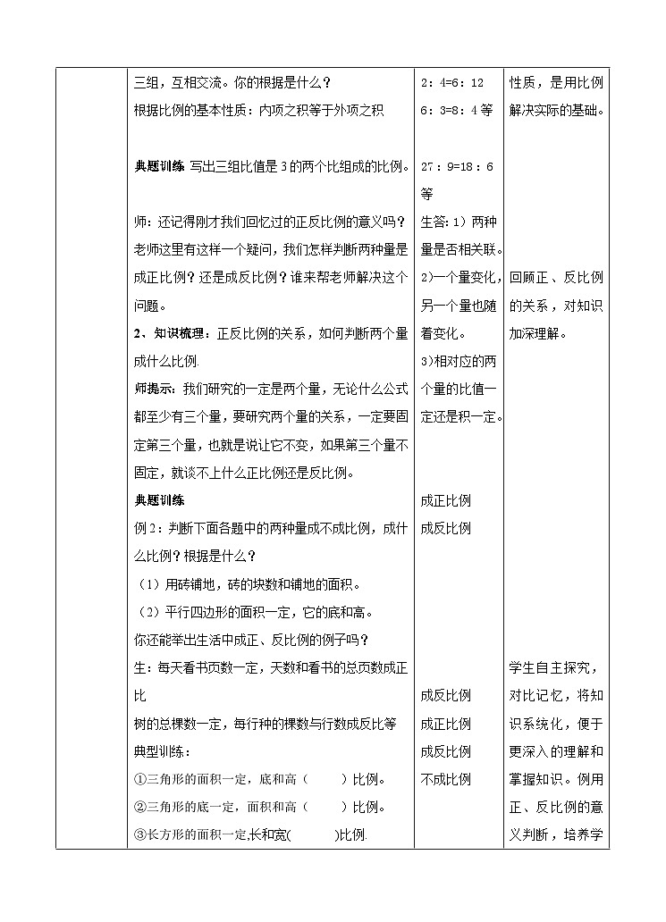 六下复习课正比例 反比例教学设计第2页