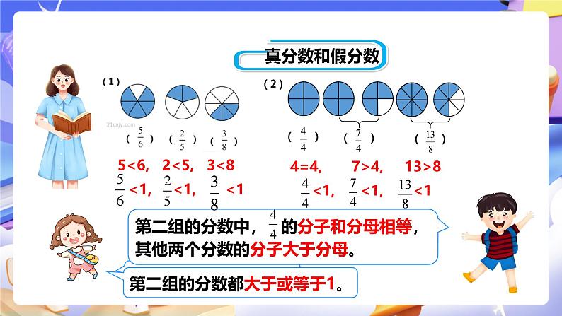 冀教版数学五年级下册2.1《真分数、假分数和带分数》（课件）第7页