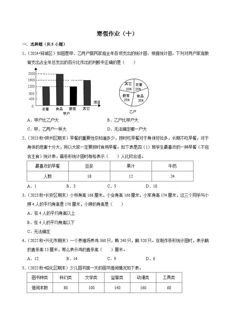 【寒假巩固复习】人教版小学四年级上册数学寒假复习训练题（十）第1页