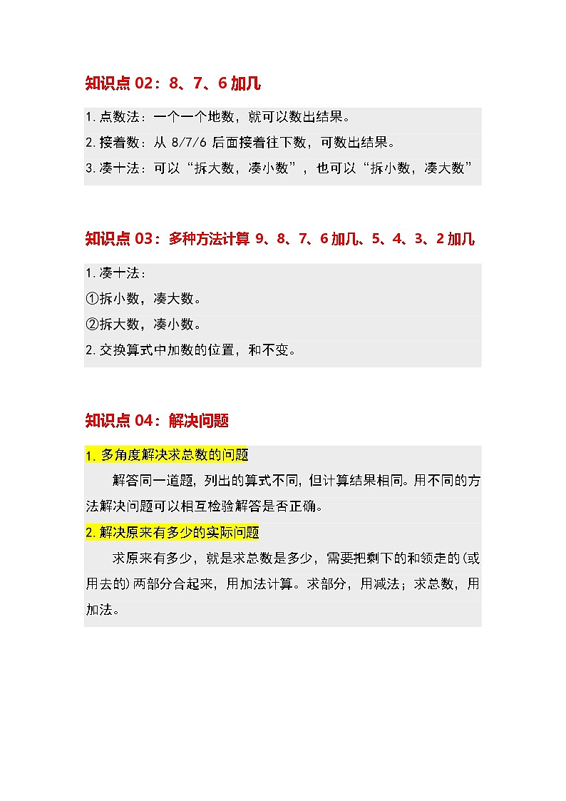 第五单元20以内的进位加法（知识清单）教师版—2024-2025学年一年级上册期末复习（人教版）第2页