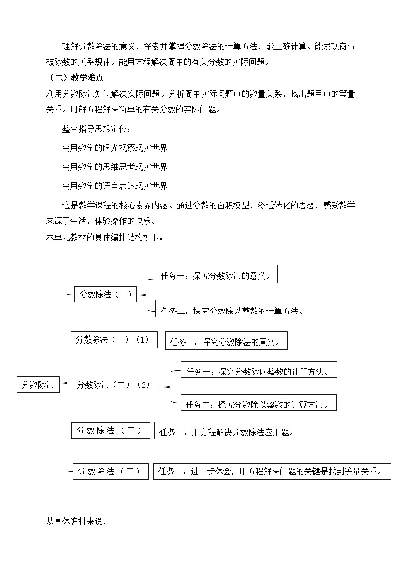 北师大版数学五年级下册五《分数除法》大单元整体教学设计第2页