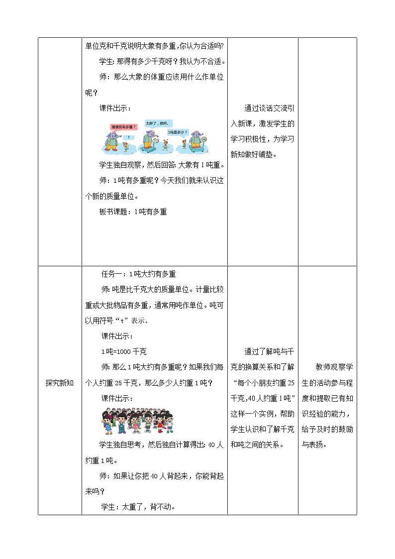 北师大版数学三年级下册4.2《1吨有多重》教案第2页