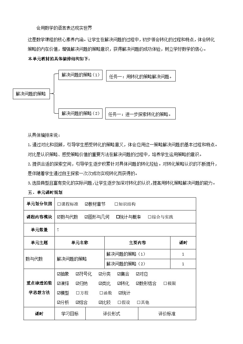 苏教版数学五年级下册七《解决问题的策略》大单元整体教学设计第2页