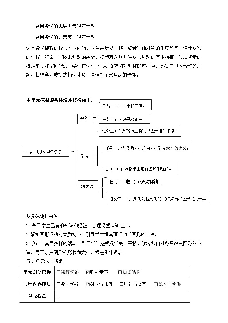 苏教版数学四年级下册一《平移、旋转、轴对称》大单元整体教学设计第2页