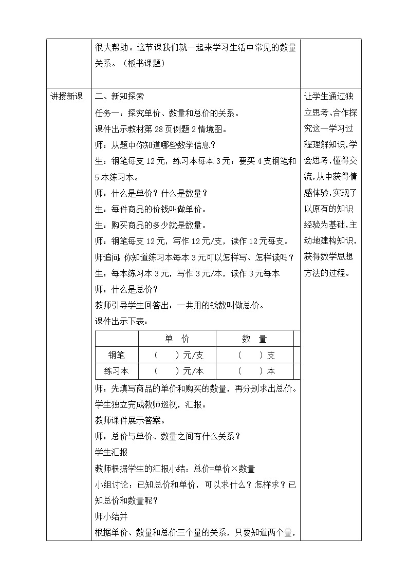 苏教版数学四年级下册3.2《常见的数量关系》教案第2页