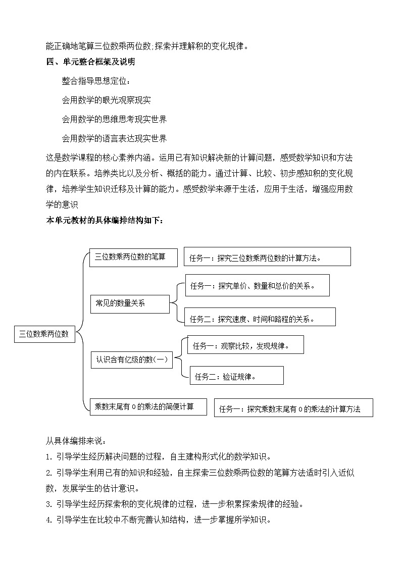 苏教版数学四年级下册三《三位数乘位数》大单元整体教学设计第2页