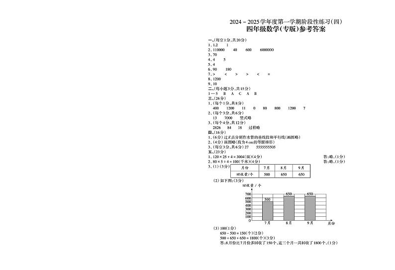 四年级数学（人教）4A_参考答案第1页