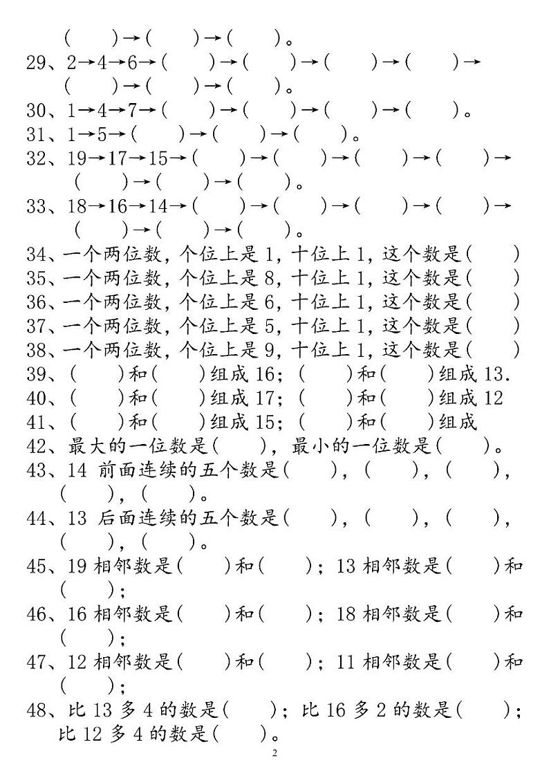 2024-2025一年级上册数学期末复习专项练习个位十位专项练习第2页
