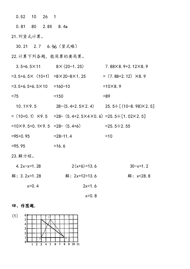 昌邑区2024-2025学年度上学期期末学业质量检测五年级数学卷参考答案参考答案第2页