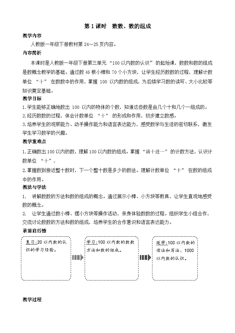 3.1 数数、数的组成（教案）-2024-2025学年一年级下册数学人教版第1页