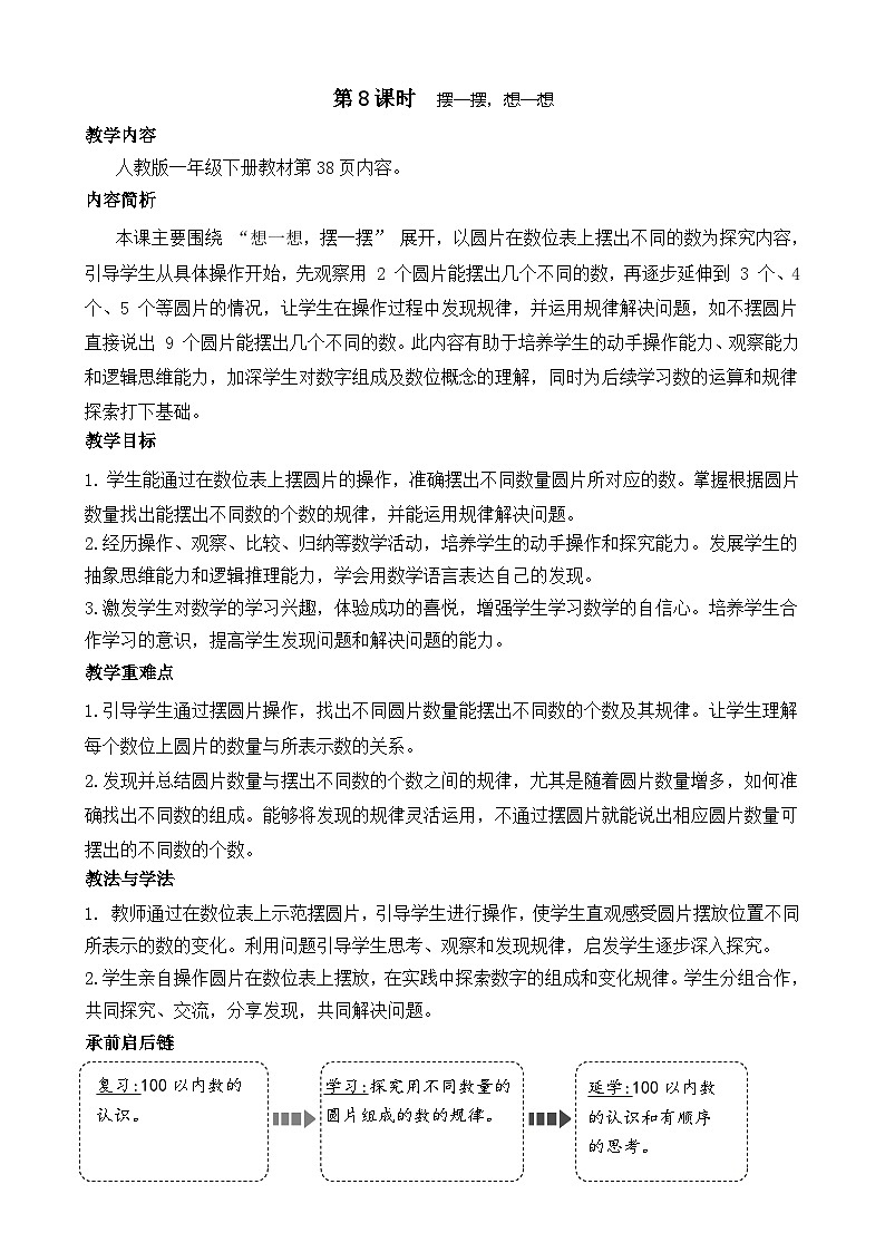 3.8 摆一摆，想一想（教案）-2024-2025学年一年级下册数学人教版第1页