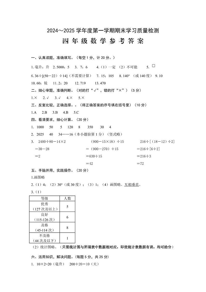 四年级数学参考答案第1页