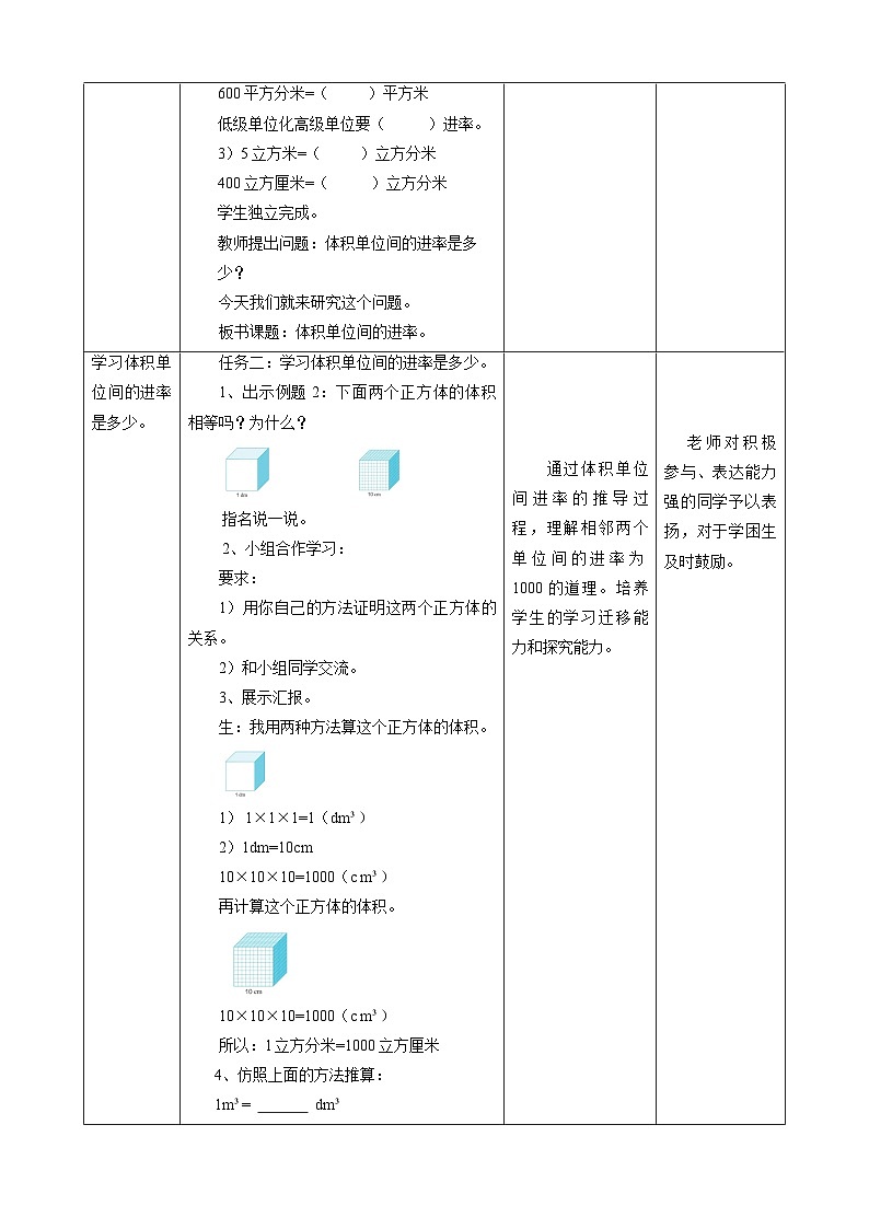 人教版五下3.7《体积单位间的进率》教案第2页