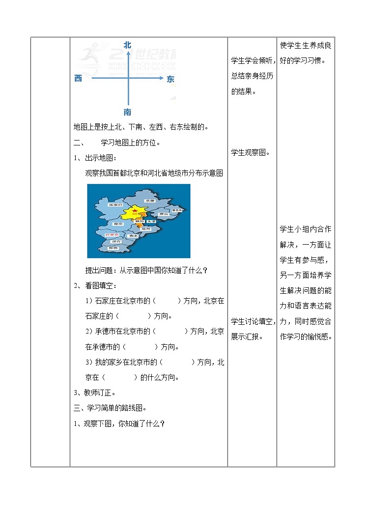 冀教版数学三年级下册3.2《辨认方向2》（教学设计）第2页