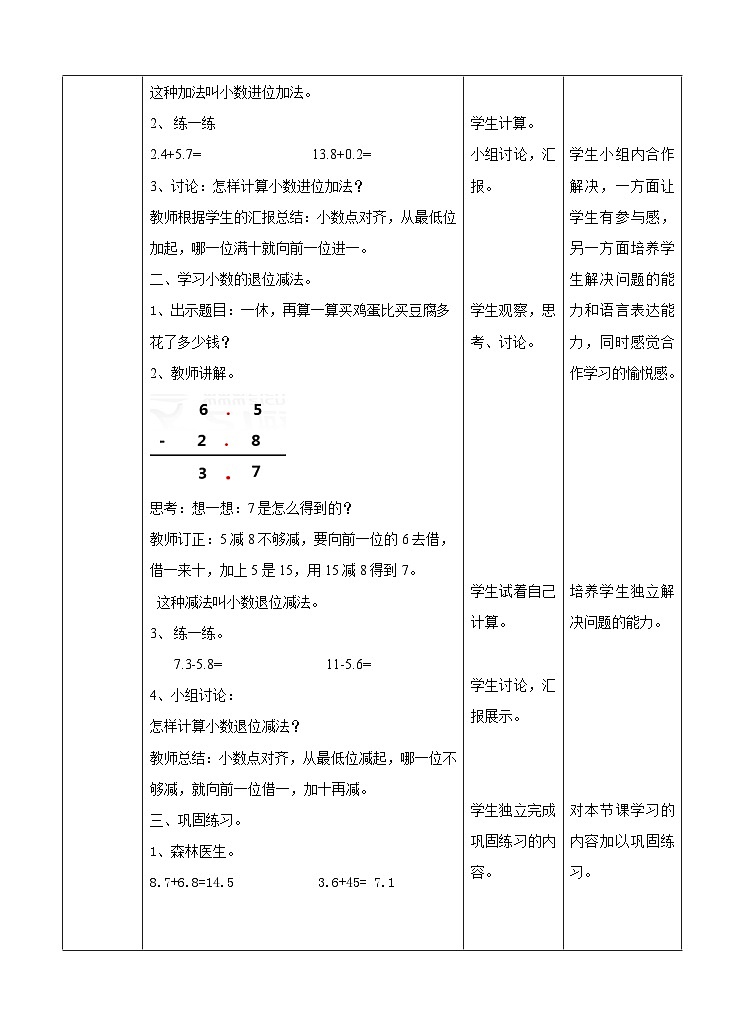 冀教版数学三年级下册三下6.5《简单加减计算2》（教学设计）第2页