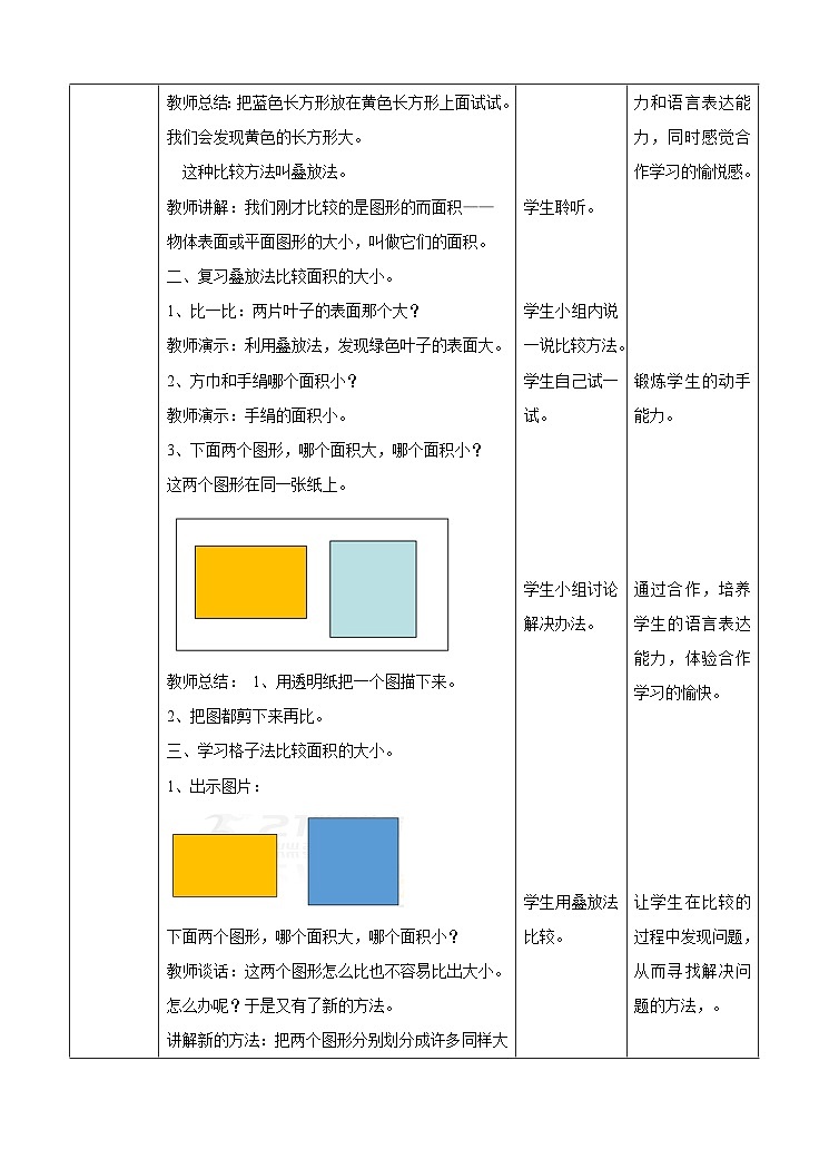 冀教版数学三年级下册7.1《面积的初步认识》（教学设计）第2页