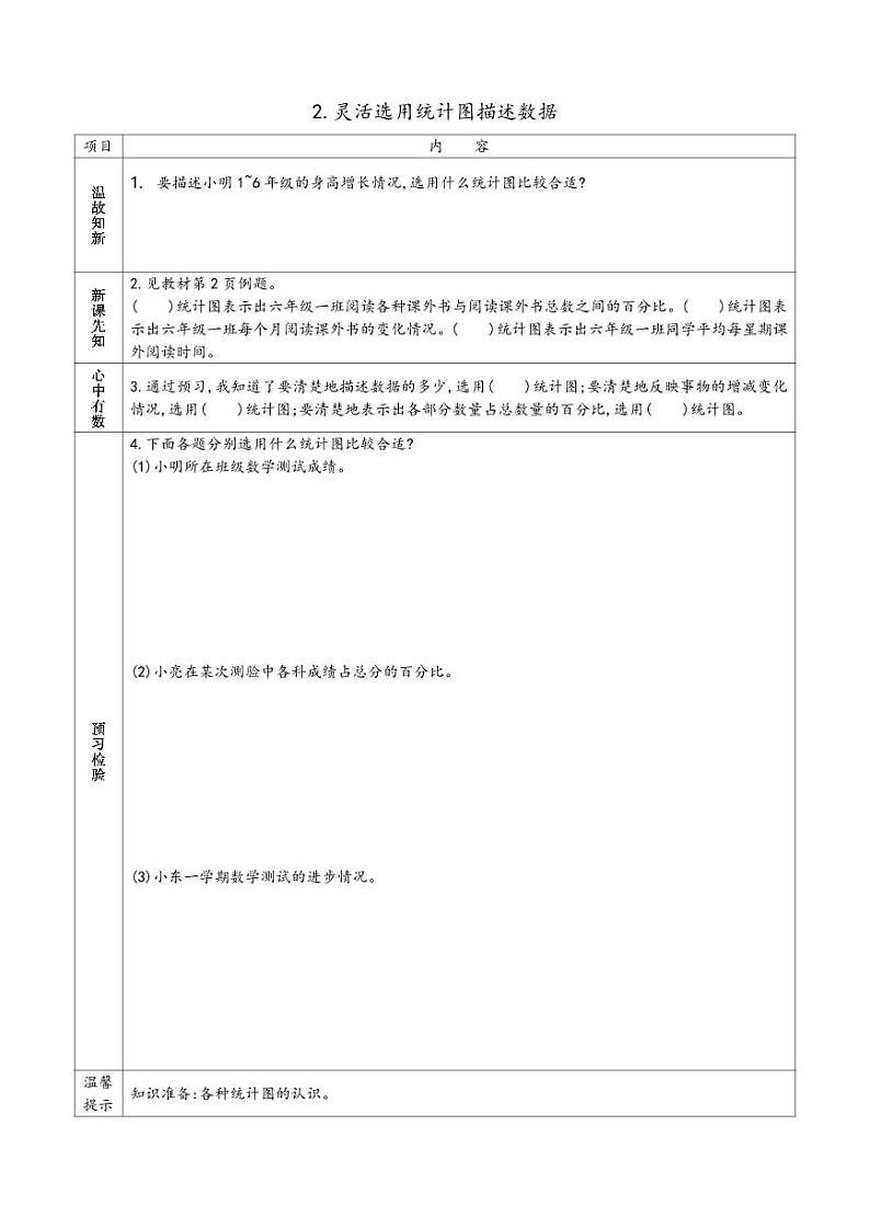 苏教版六年级下册小学数学 预习单第2页