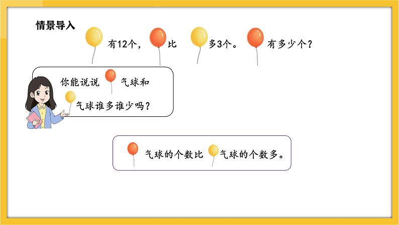 苏教版（2024）数学一年级下册--6.2 用加减法解决相差关系的实际问题(课件）第3页