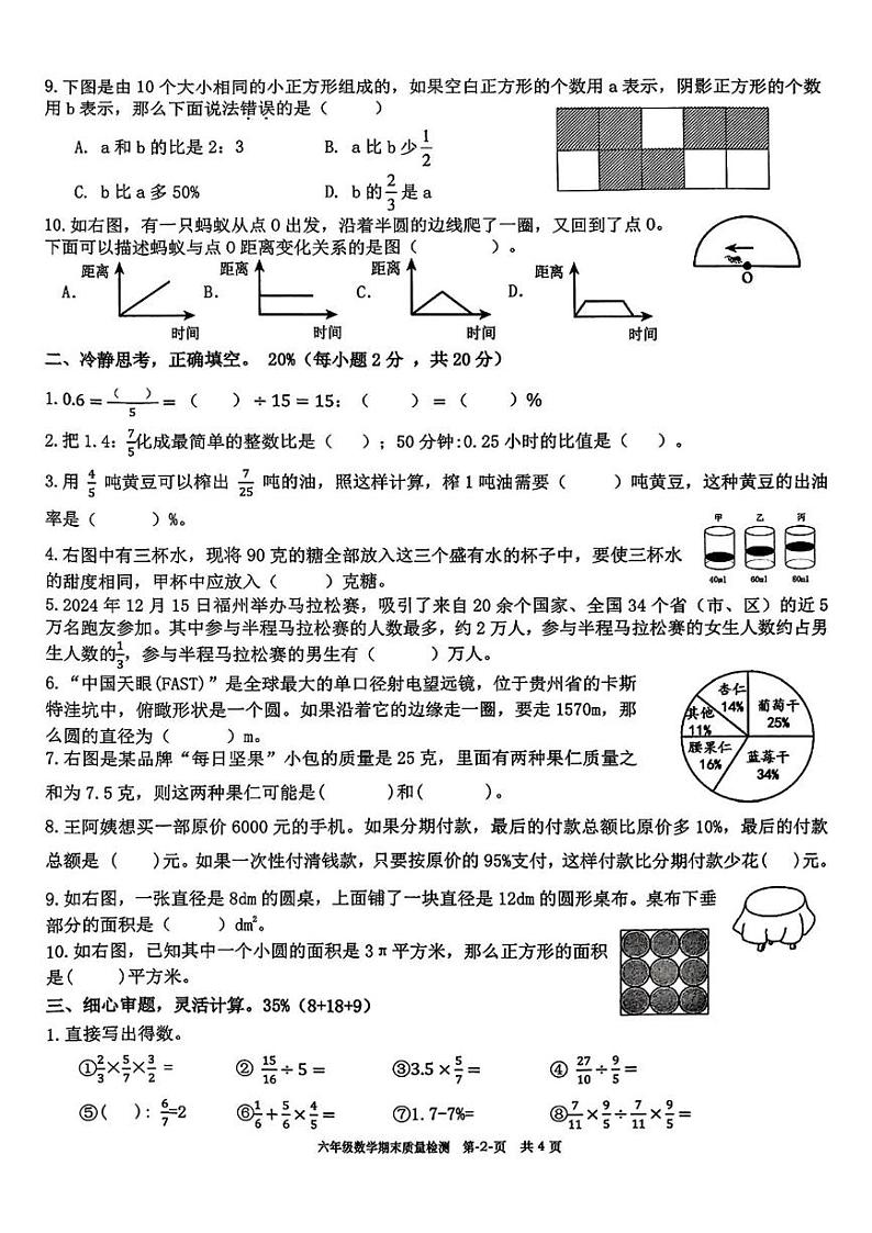福建省福州市福清市2024-2025学年六年级上学期期末数学试题第2页