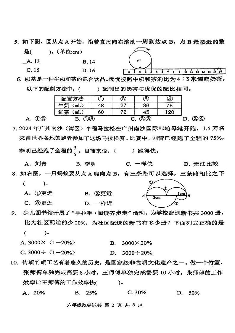 广东省广州市南沙区2024-2025学年六年级上学期期末数学试题第2页