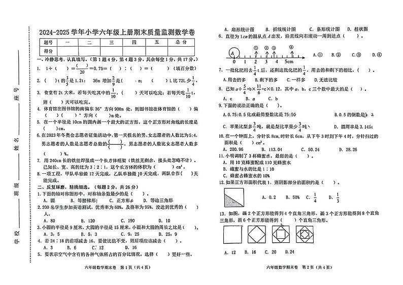 福建省漳州市平和县2024-2025学年六年级上学期期末数学试题第1页