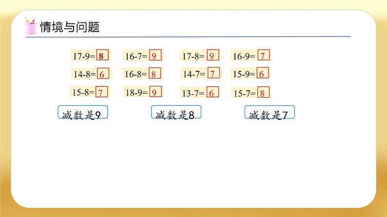 【备课无忧】西师大版数学一年级下册-1.4 退位减法表（教学课件）第6页