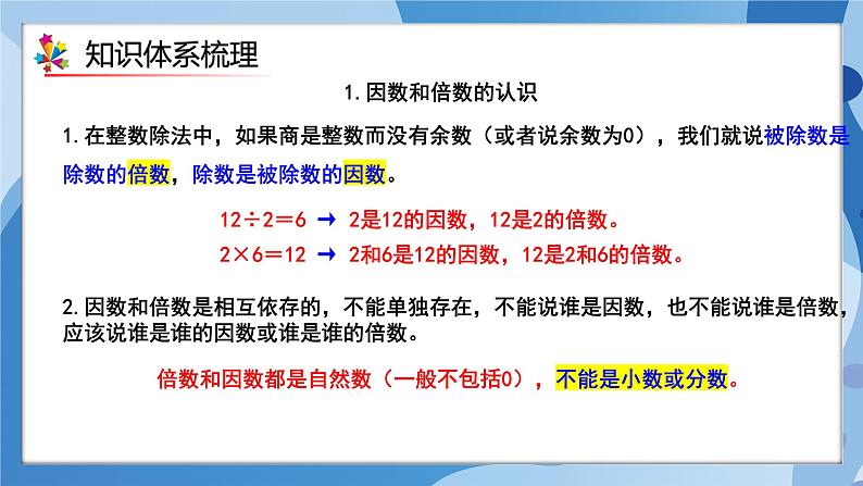 人教版小学数学五年级下册第二单元《因数和倍数》单元复习课件第3页