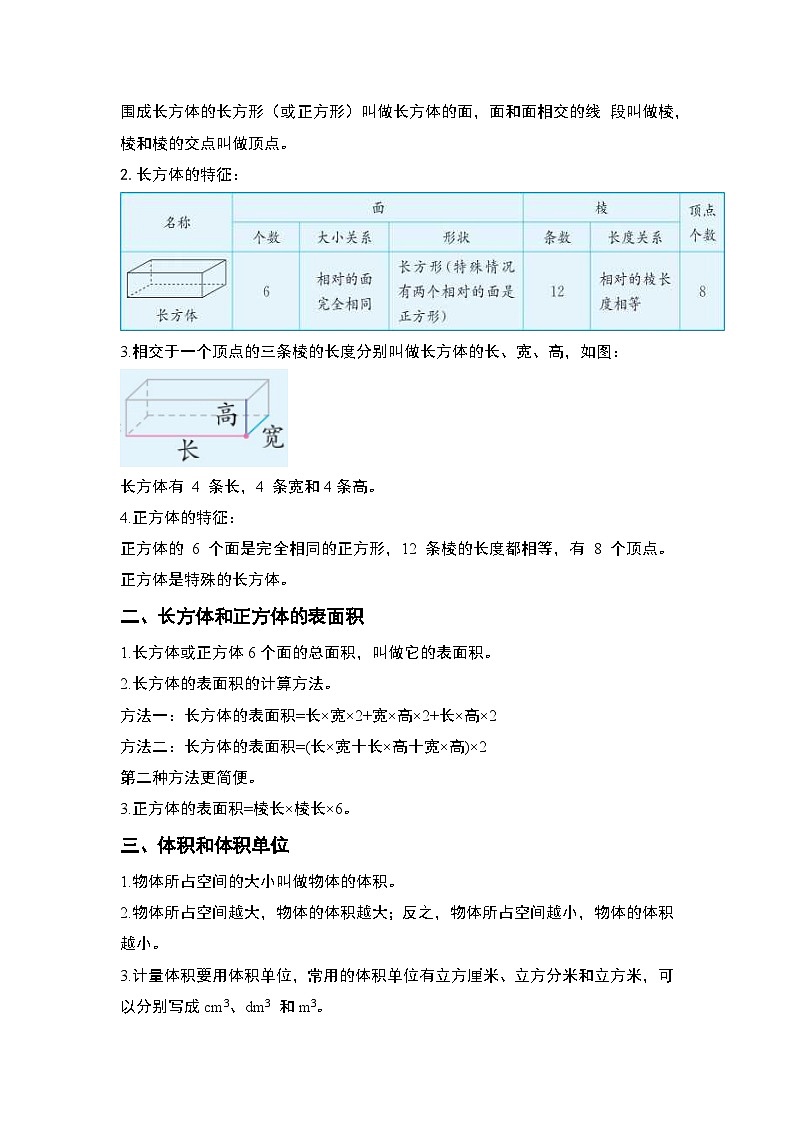 人教版数学五年级下册第三单元《长方体和正方体》单元复习讲义（原卷版）第2页