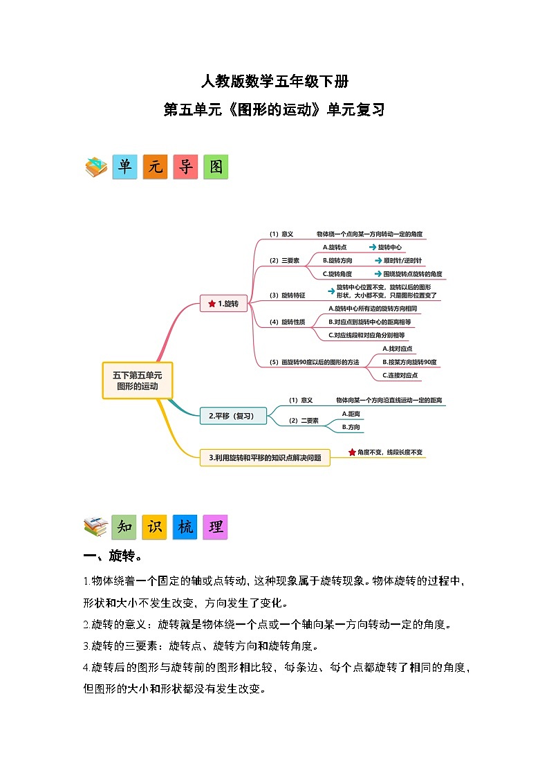 人教版数学五年级下册第五单元《图形的运动》单元复习讲义（原卷版）第1页