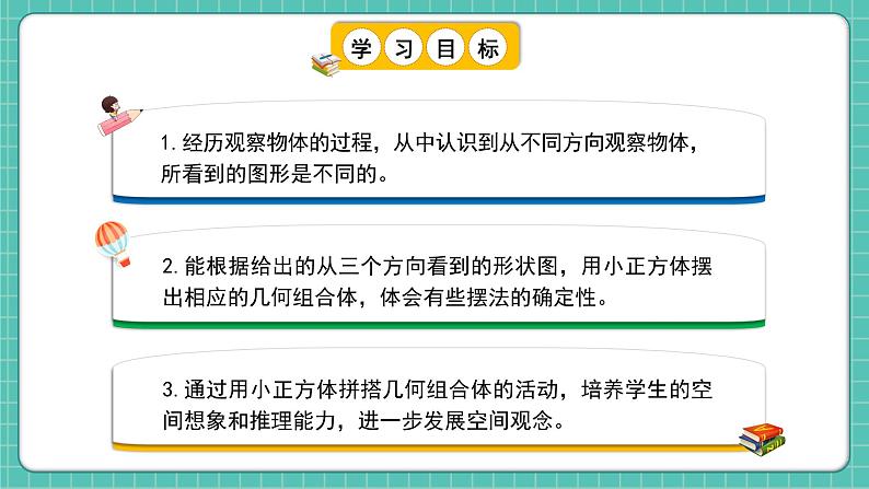 人教版小学数学五年级下册第一单元第二课时《从三个方向观察形状图摆立体图形》课件第2页