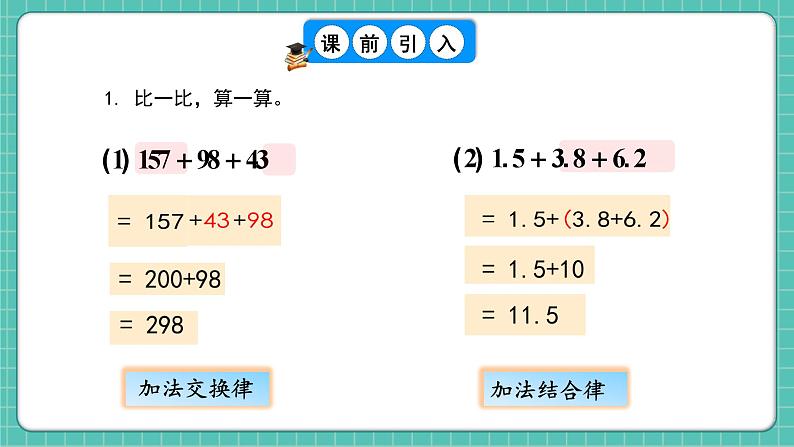 人教版小学数学五年级下册第六单元第四课时《整数加法运算律推广到分数加法》课件第4页