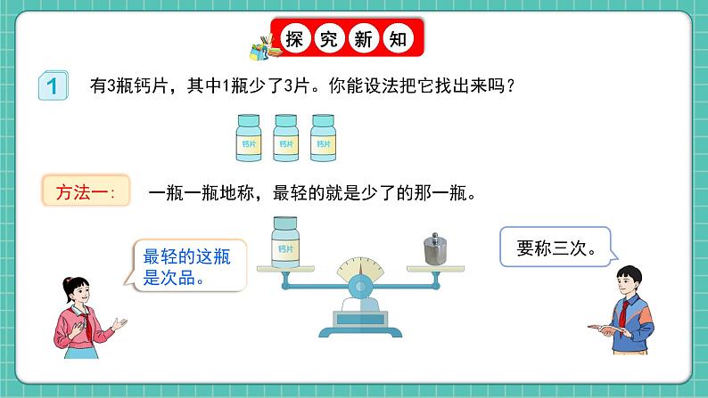 人教版小学数学五年级下册第八单元第一课时《简单的找次品问题》课件第6页