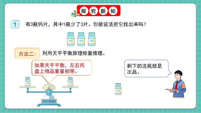 人教版小学数学五年级下册第八单元第一课时《简单的找次品问题》课件第7页