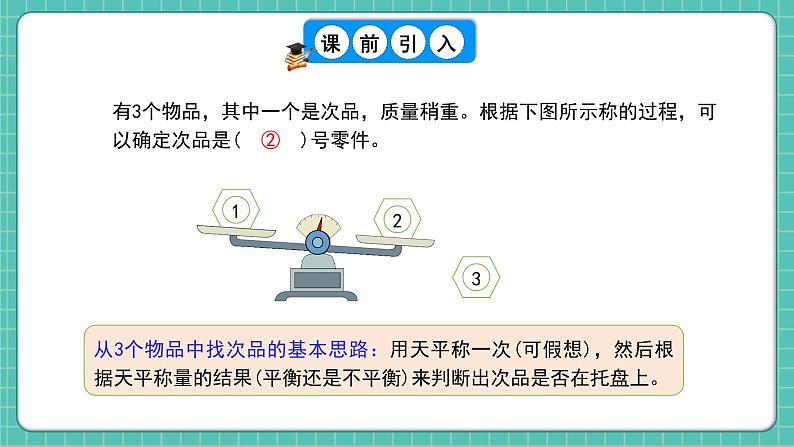 人教版小学数学五年级下册第八单元第二课时《稍复杂的找次品问题》课件第5页