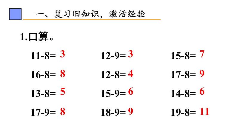 小学数学新人教版一年级下册第二单元第四课时 十几减7、6教学课件2025春第2页