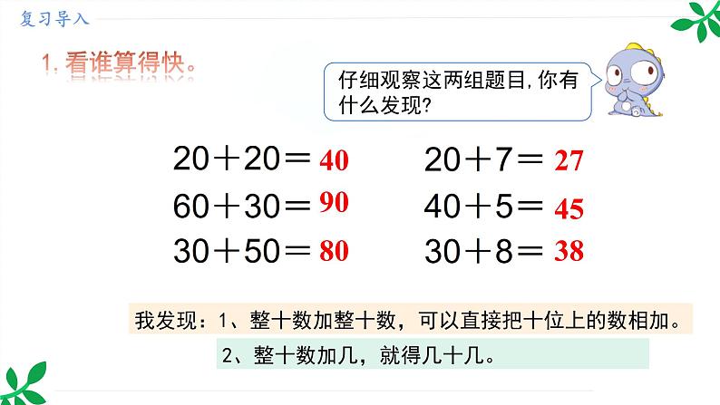 人教版（2024）一年级数学下册课件 4.1 第1课时 100以内的口算加法（不进位）第3页